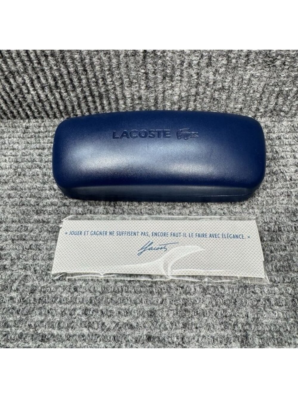 Lacoste Eyeglass Sunglass Hinged Hard Clamshell Case Navy Blue + Cleaning Cloth